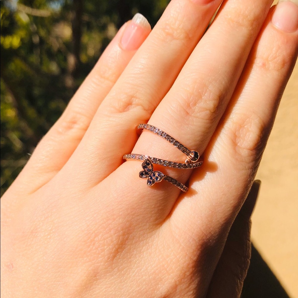 NEW Luxury Rose Gold Micro Pave CZ Butterfly Ring - Picture 6 of 7